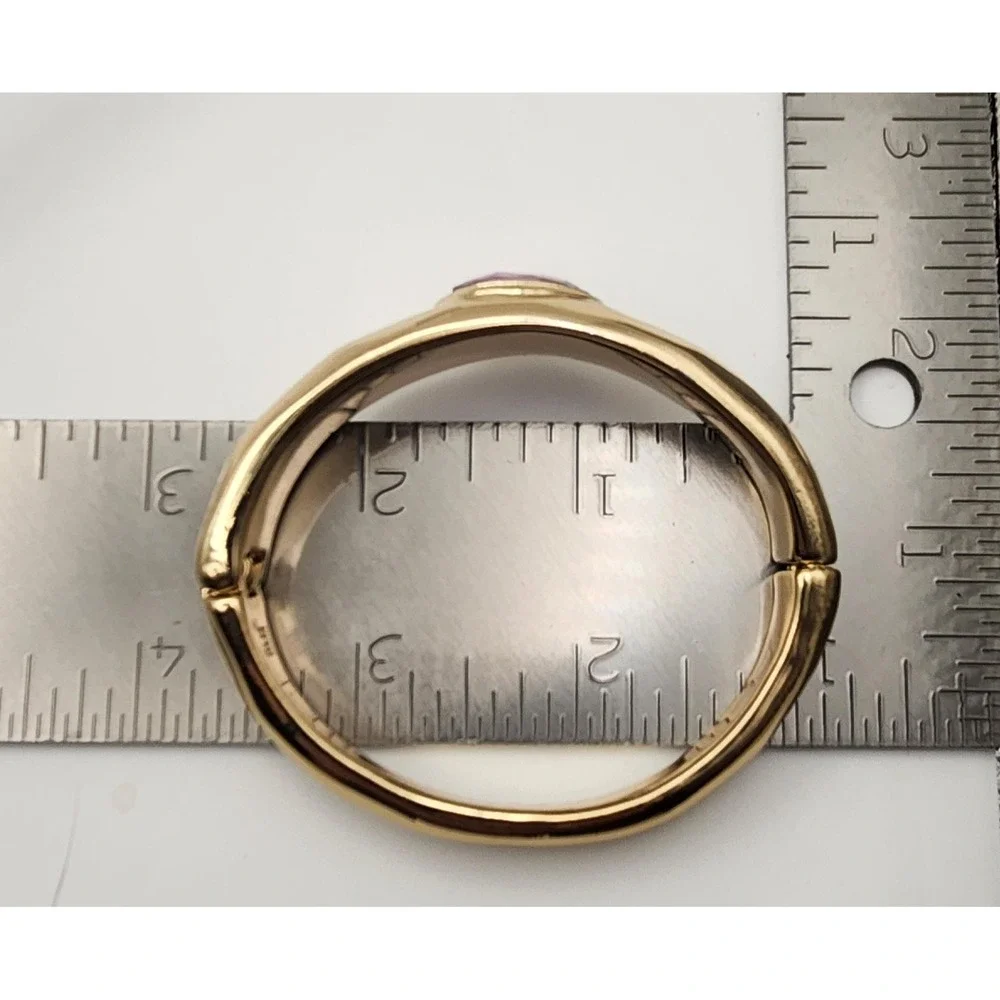Robert Lee Morris RLM SOHO Gold Tone Hinged Bangle Bracelet Purple Crystal